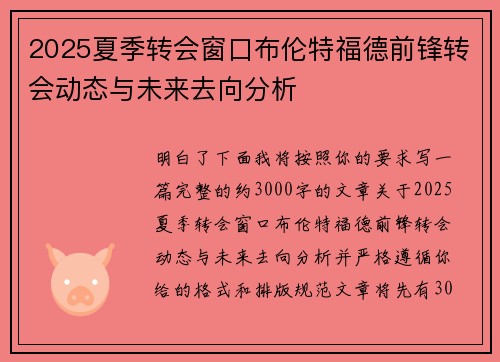 2025夏季转会窗口布伦特福德前锋转会动态与未来去向分析 2025夏季转会窗口布伦特福德前锋转会动态与未来去向分析